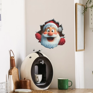 3D Santa Claus wall sticker with creative wall-breaking effect for Christmas decor