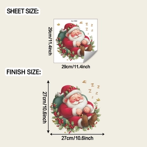 Detail of sleeping Santa wall sticker showing sheet size and finished dimensions