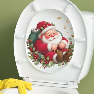 Cartoon sleeping Santa Claus wall sticker with holly leaves for Christmas home decoration