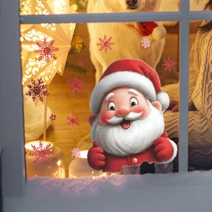 Cute Santa Claus and red snowflake window stickers for festive home holiday decoration