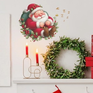 Cartoon sleeping Santa Claus wall sticker on green chair with festive Zzz decor