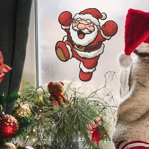 Christmas Santa Claus Cartoon Wall Sticker Festive Home Decoration PVC Self Adhesive Window Decal For Living Room Bedroom
