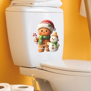 Christmas gingerbread man and snowman toilet stickers for festive home bathroom decoration