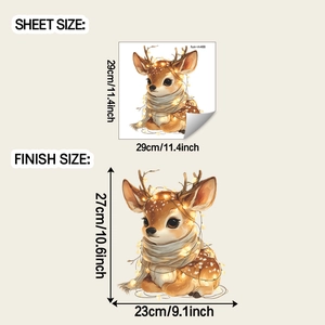 Détail montrant les dimensions du sticker mural renne de Noël avec taille réelle et finale