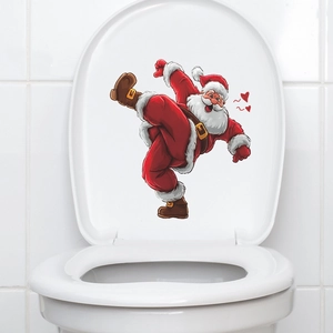 Funny Santa Claus Toilet Lid Sticker Creative Christmas Bathroom Wall Decor Removable PVC Festive Home Beautification Decal