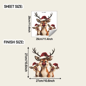 Detailed sheet and finish size display of cute Christmas reindeer toilet stickers