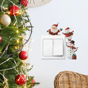 Autocollants Interrupteur Noël Père Noël Bonhomme de Neige PVC Imperméable Dessin Animé Stickers Muraux pour Salon Chambre Maison
