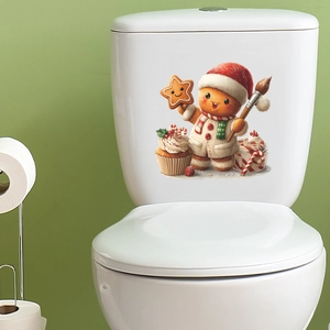 Stickers muraux bonhomme de pain d'épices et cupcake pour décoration WC de Noël
