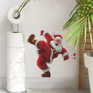 Funny martial arts Santa Claus self-adhesive wall sticker for home bathroom decoration