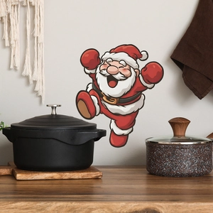 Festive Christmas Santa Claus wall sticker for home holiday decoration on gray kitchen wall