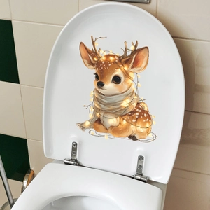 Sticker Mural de Toilette Cerf de Noël en PVC Imperméable Amovible Décoration de Maison Ambiance de Fête Autocollant Couvercle