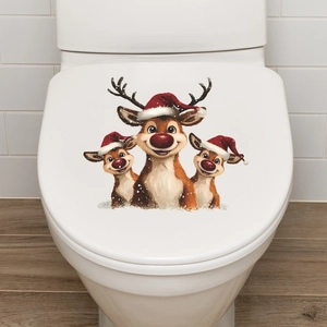 Cute Christmas reindeer stickers for toilet seat cover holiday bathroom home decoration