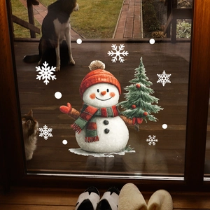 Christmas snowman and snowflake window stickers for festive glass door home decoration