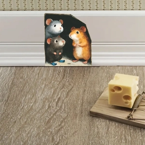 3D cartoon mice wall decal with mouse hole design for creative home baseboard decoration