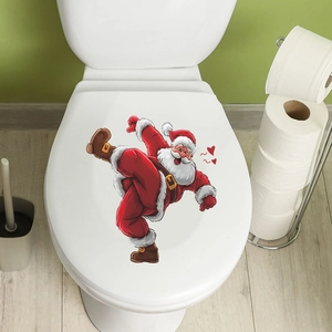 Self-adhesive Christmas Santa Claus toilet lid wall sticker for holiday home bathroom decor