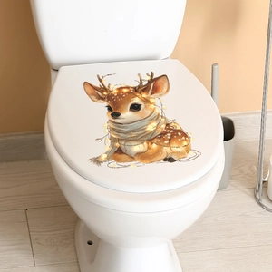 Sticker mural cerf de Noël avec écharpe et lumières pour décoration de toilettes