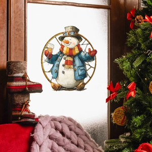 Christmas snowman window static cling decal with wine glass for home holiday decoration