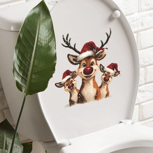 Christmas reindeer toilet lid decals, festive self-adhesive stickers for holiday home decor