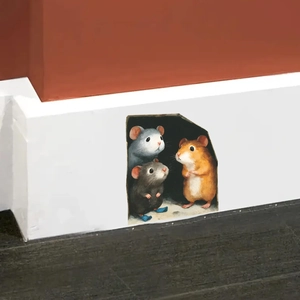 3D realistic mouse hole wall sticker featuring cute mice for DIY home decoration
