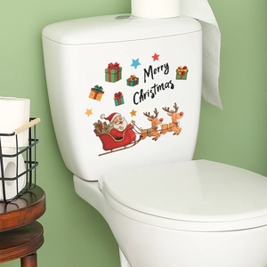 Festive Santa and Reindeer Christmas toilet sticker with Merry Christmas greeting decor