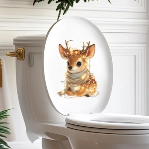 Autocollant de renne de Noël pour couvercle de toilette, décoration d'intérieur festive