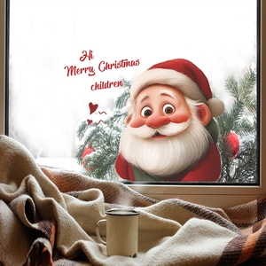 Cute Christmas Santa Claus Window Stickers Static Cling PVC Wall Decals For Home Glass Door Decoration Holiday Party