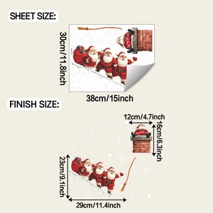 Detailed sheet size guide for Santa Claus Christmas wall stickers with dimensions shown