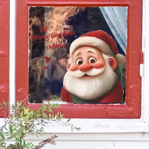 Cartoon Santa Claus Christmas window sticker with Hi Merry Christmas children text for home decor