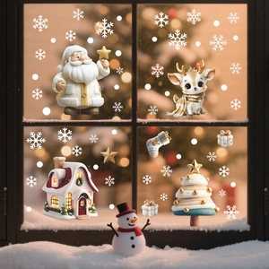 Simulation Christmas Atmosphere Decoration PVC Static Window Stickers Santa Claus Reindeer Snowflakes Glass Door Decals