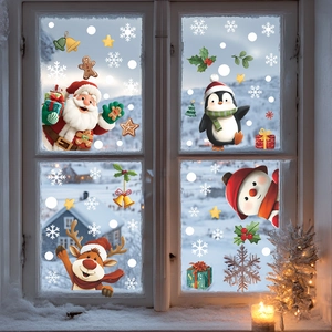 Stickers de Noël pour fenêtres avec Père Noël, bonhomme de neige et renne, décor festif