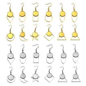 Stainless Steel Geometric Earring Hooks Bezel Settings For DIY Jewelry Making Round Bezel Tray Base Pendants For Handmade Earrings Gold Silver Color