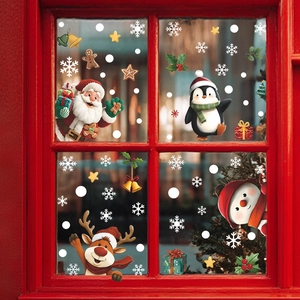 Ensemble Autocollants Statiques Fenêtre Noël Père Noël Bonhomme Neige Pingouin Renne Flocon Neige PVC Décoration Maison