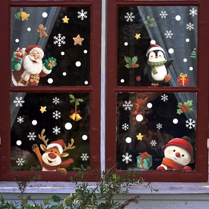 Autocollants de Noël pour fenêtre avec Père Noël et pingouin sur vitre en verre