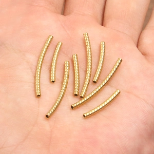 Golden spiral textured stainless steel curved tube beads for handmade jewelry DIY projects