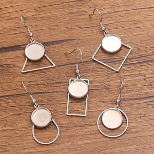 5 styles of geometric stainless steel earring hooks with 12mm bezel tray bases for DIY jewelry