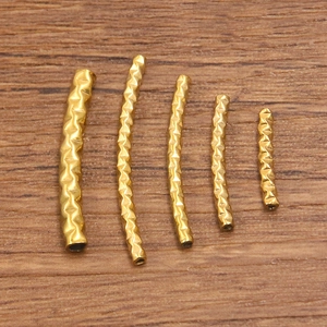Five pieces of gold textured stainless steel curved tube beads for DIY jewelry making