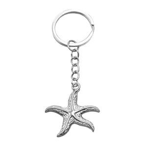 Llavero con colgante de estrella de mar en acero inoxidable 304 pulido y textura real