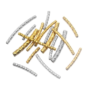 Hammered stainless steel curved tube beads for DIY jewelry making in gold and silver