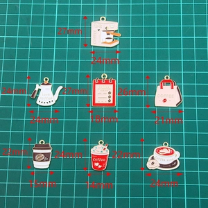 DIY coffee series enamel charms in gold finish featuring coffee machine and beans