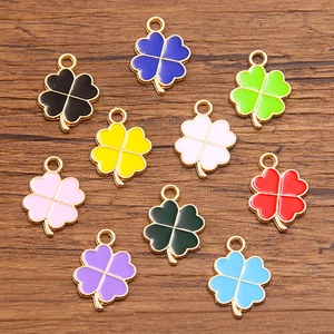 Ciondoli Quadrifoglio in Lega con Olio a Goccia per Creazione Gioielli Fai da Te Accessori in Metallo a Fiore Colorato Stile Semplice Donna