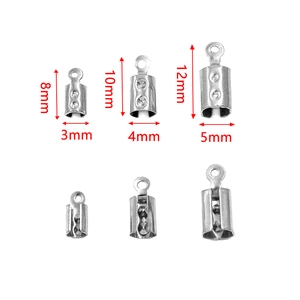 Size chart showing 8mm, 10mm, and 12mm stainless steel barrel cord ends for DIY jewelry