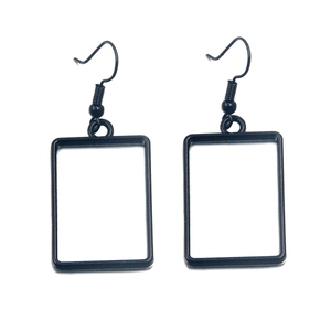 Boucles d'oreilles rectangulaires noires sublimation DIY avec inserts blancs personnalisés