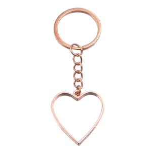 Rose gold heart-shaped hollow pendant keychain with round ring for DIY jewelry making