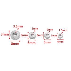 Macro detail of knurled stainless steel spacers in four sizes for DIY jewelry making