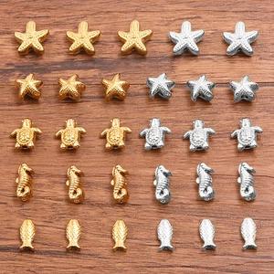Stainless Steel Marine Animal Charms Starfish Seahorse Turtle Fish Beads For Jewelry Making DIY Bracelet Necklace Findings