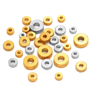 Mixed set of gold and silver stainless steel gear spacers with knurled texture for DIY jewelry