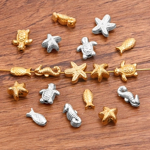 Marine life beads including turtle, starfish and seahorse in gold and silver plating