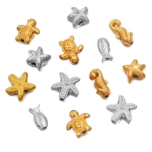 Marine life theme DIY beads set featuring sea star, seahorse and turtle in gold and silver