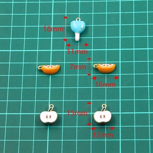 DIY colorful 3D fruit alloy charms featuring apple orange slice and heart ice cream