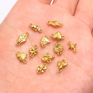 304 stainless steel gold plated flower and heart charms for DIY jewelry making